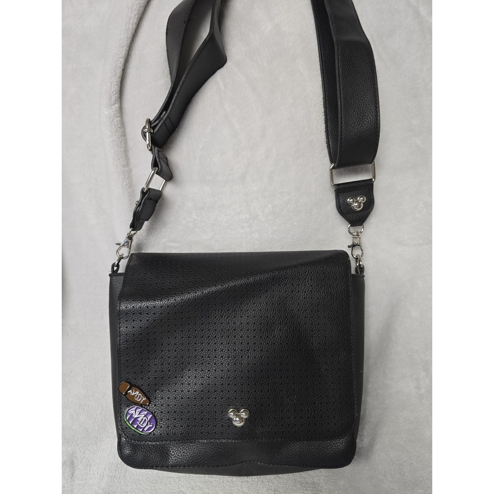 Disney Mickey Mouse Pin Trading Pins Black Silver Crossbody Purse Bag